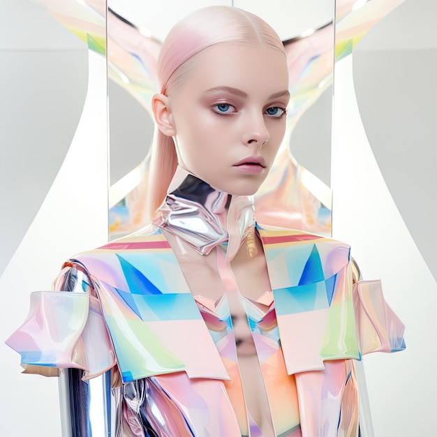 Close-up op mooi meisje portret in futuristisch kostuum