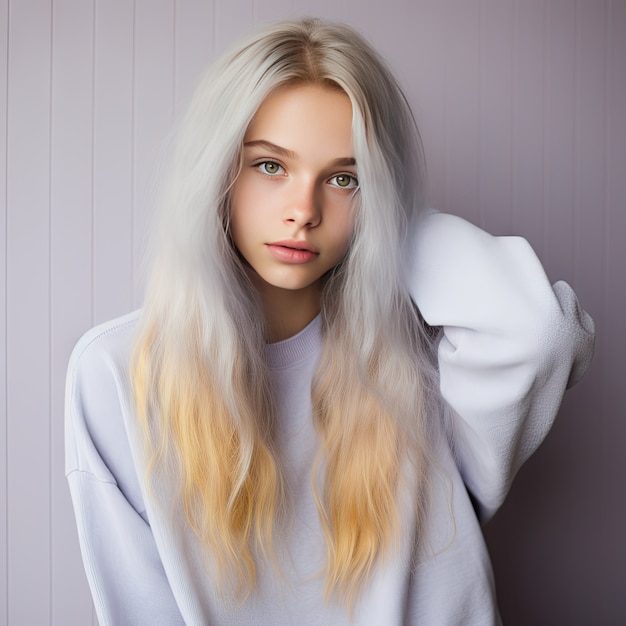Gratis foto close-up op mooi meisje portret met wit haar