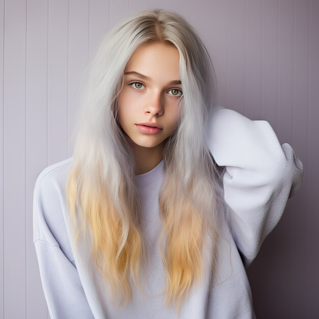 Close-up op mooi meisje portret met wit haar