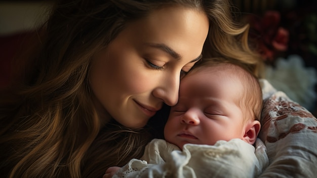 Gratis foto close-up op pasgeboren baby met moeder
