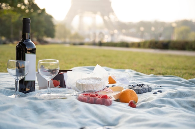 Close-up op picknick in de buurt van de Eiffeltoren