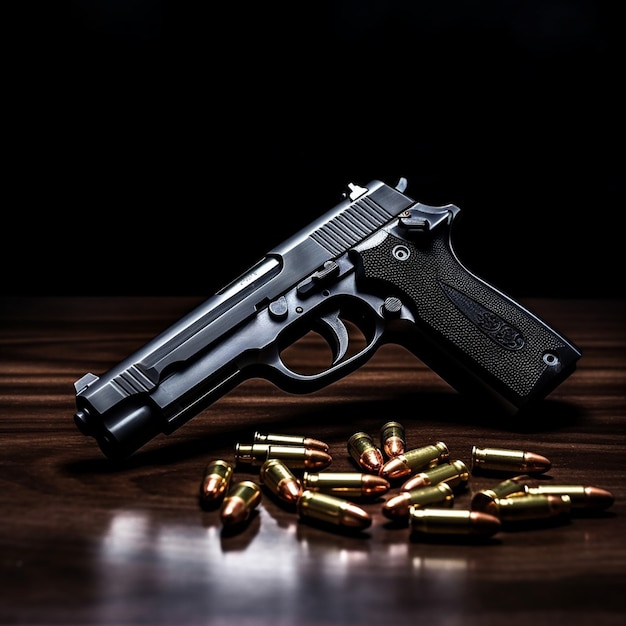 Gratis foto close-up op pistool omgeven door kogels