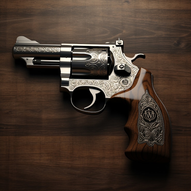 Gratis Foto close-up op revolverpistool tentoongesteld over houten plank
