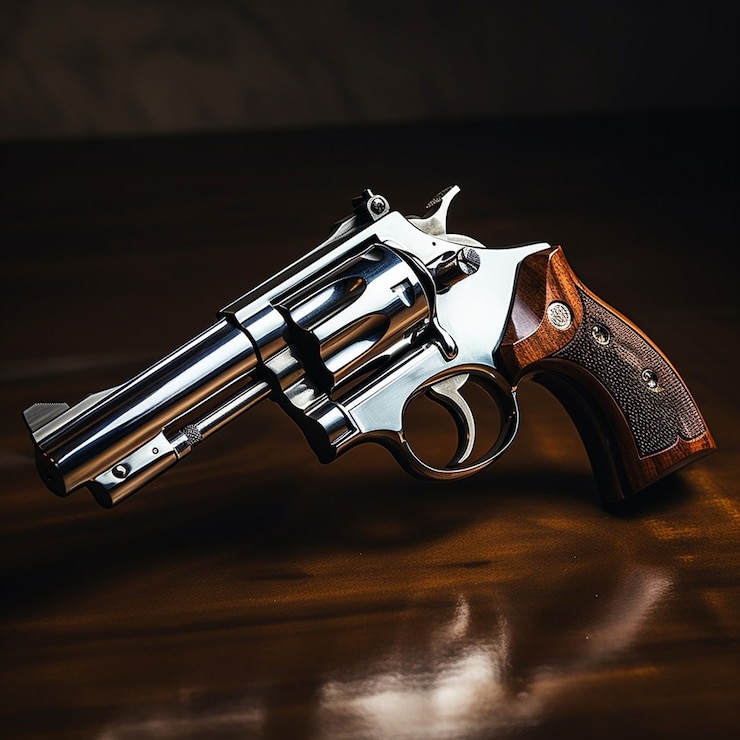 Gratis Foto close-up op revolverpistool tentoongesteld over houten plank