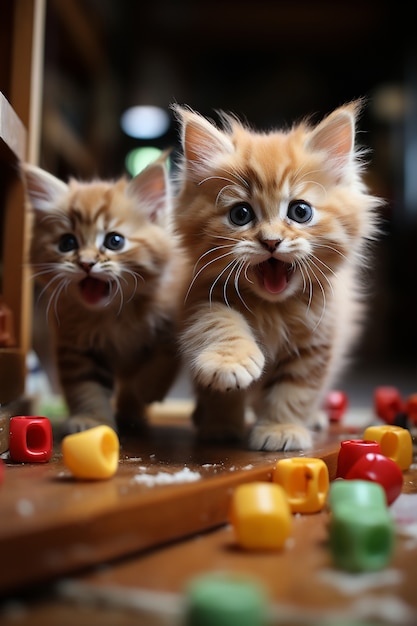 Gratis foto close-up op schattige kittens binnenshuis