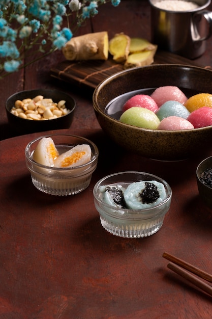 Close-up op smakelijke tangyuan-kom