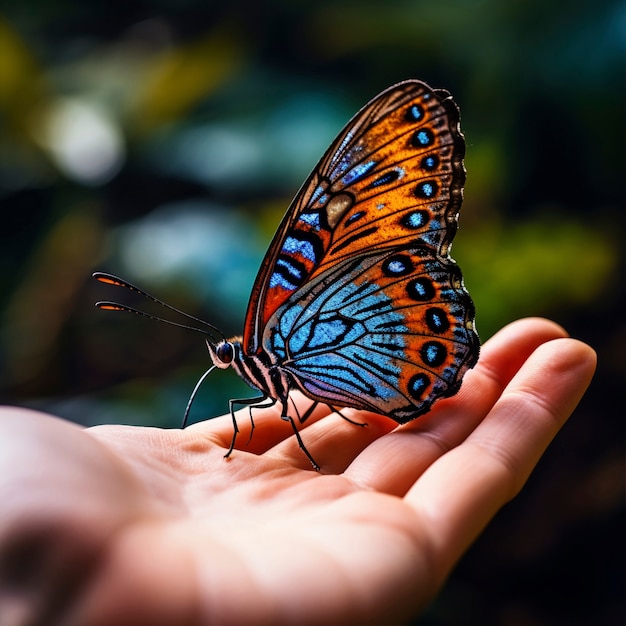 Close-up op vlinder in de hand gehouden