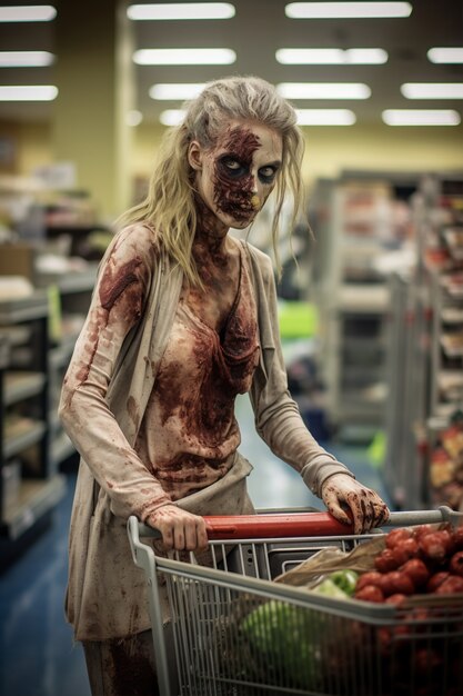 Gratis foto close-up op zombie in de markt