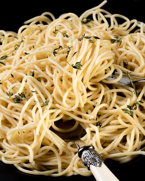 Close-up plaat met spaghetti