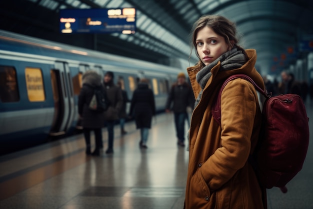 Gratis foto close-up portret van een reizende vrouw