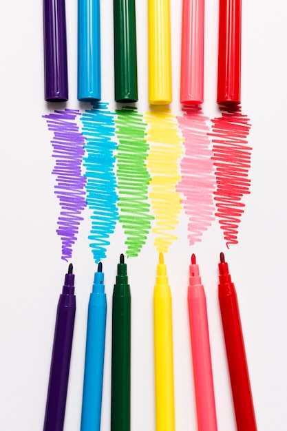 Close-up regenboog kleur markers