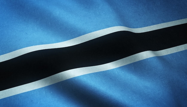 Close-up shot van de wapperende vlag van Botswana met interessante texturen