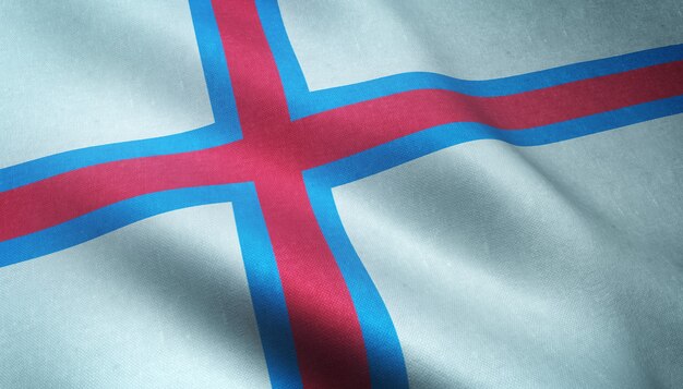 Close-up shot van de wapperende vlag van de Faeröer met interessante texturen