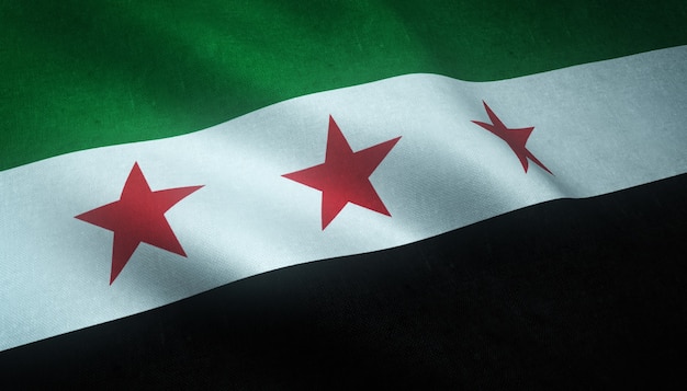 Close-up shot van de wapperende vlag van de onafhankelijkheid van syrië met interessante texturen