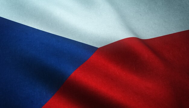 Close-up shot van de wapperende vlag van de Tsjechische Republiek met interessante texturen