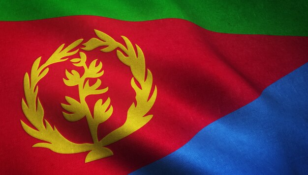 Close-up shot van de wapperende vlag van Eritrea met interessante texturen