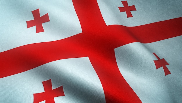 Close-up shot van de wapperende vlag van Georgië met interessante texturen