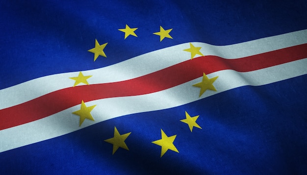 Close-up shot van de wapperende vlag van Kaapverdië met interessante texturen