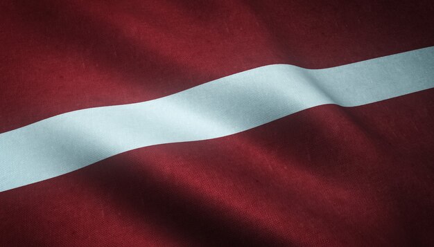 Close-up shot van de wapperende vlag van Letland met interessante texturen