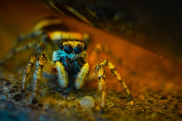 Close-up shot van een spin geïsoleerd op een onscherpe achtergrond