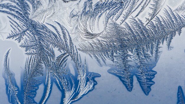 Close-up shot van prachtige vorst patronen en texturen op glas