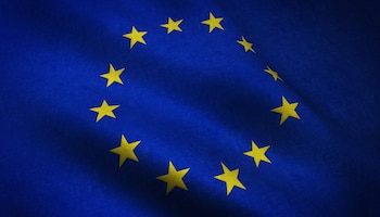 Close-up shot van realistische wapperende vlag van europa met interessante texturen