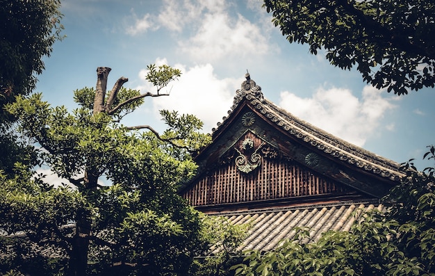 Close-up shot voor het dak van het Nijō-kasteel, Kyoto, Japan
