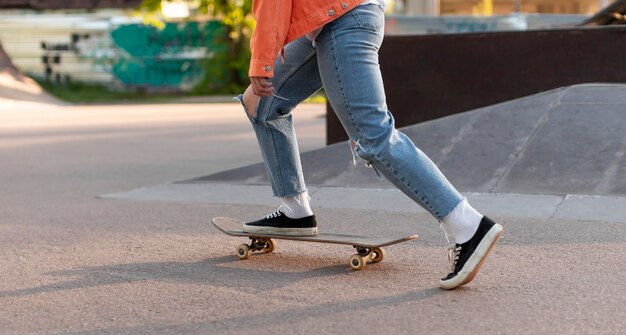 Close-up skater training in park