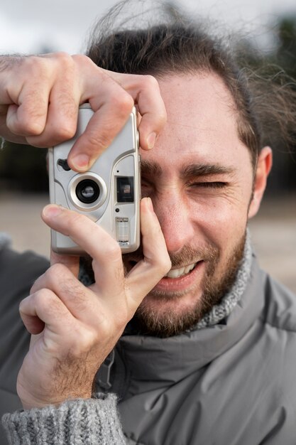 Close-up smiley man met camera