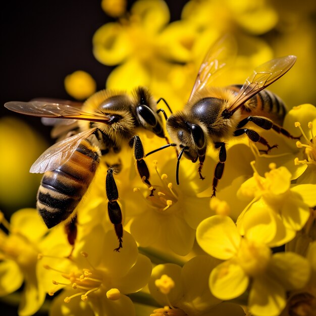 Close-up van bijen die stuifmeel verzamelen