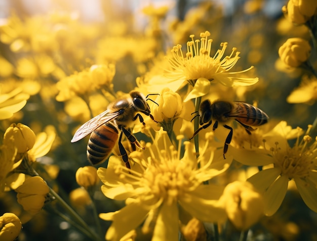 Gratis foto close-up van bijen die stuifmeel verzamelen