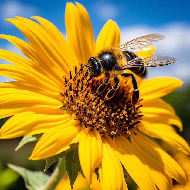 Gratis foto close-up van de bij die nectar verzamelt