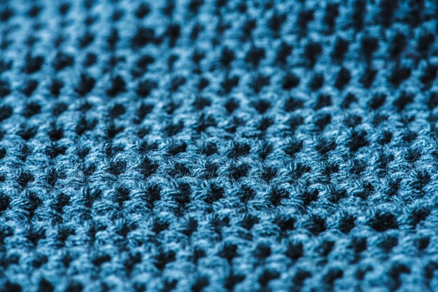 Close-up van de blauwe macro van de wol textieltextuur