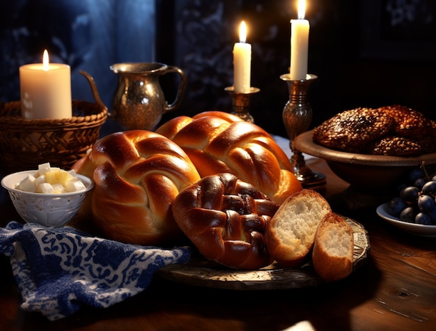 Gratis foto close-up van de challah schotel voor hanukkah