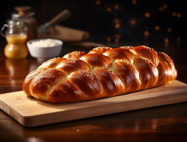 Gratis foto close-up van de challah schotel voor hanukkah