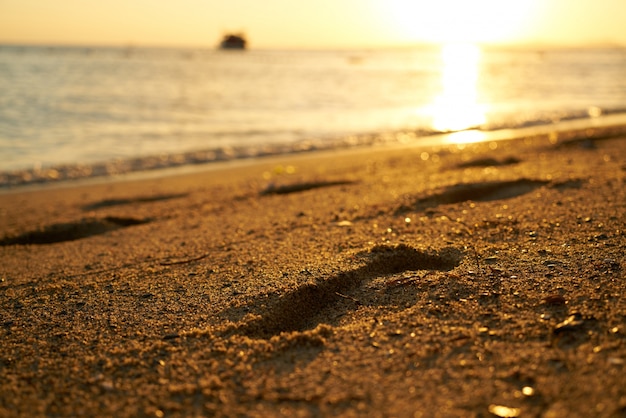 Close-up van de kust bij zonsondergang