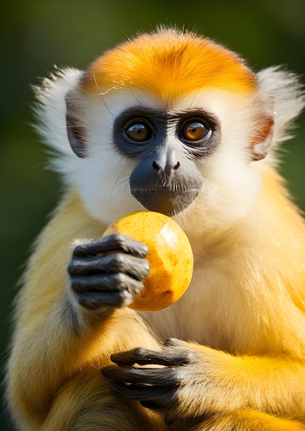 Gratis foto close-up van een aap die fruit eet.