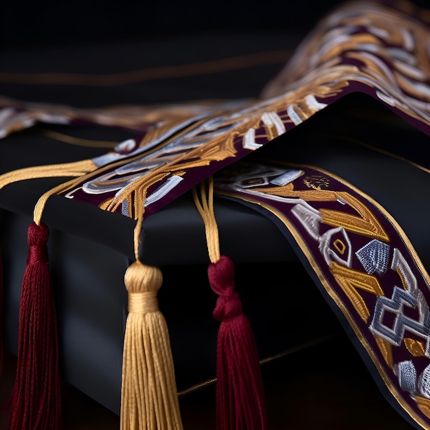 Gratis foto close-up van een afstudeerpet en diploma op een zwarte achtergrond
