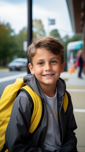 Gratis foto close-up van een jongen die naar school gaat.