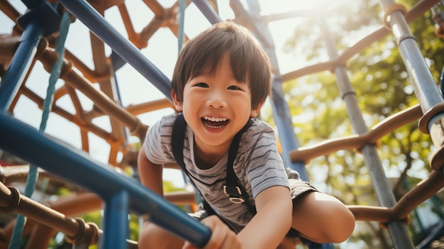 Close-up van een jongen die speelt in het kinderpark.