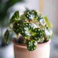 Gratis foto close-up van een kleine groene plant in een pot op de vensterbank