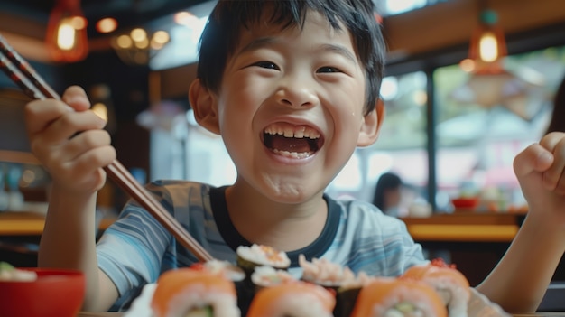 Gratis foto close-up van iemand die sushi eet.