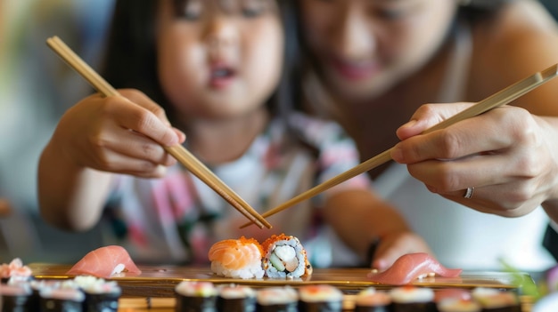 Gratis foto close-up van iemand die sushi eet.