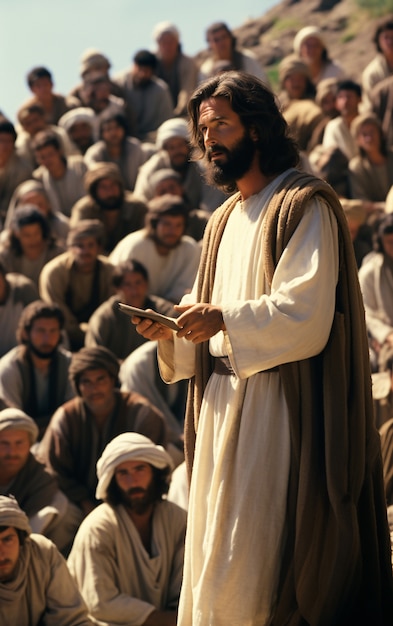 Close-up van Jezus die voor mensen zorgt