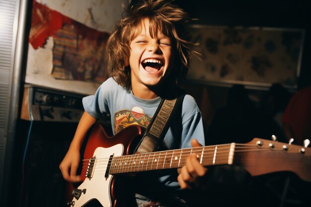 Close-up van jongen die gitaar speelt
