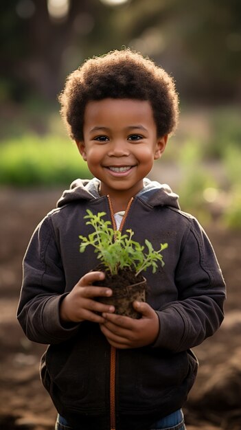 Close-up van jongen die helpt met tuinieren
