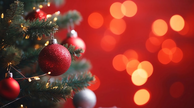 Close-up van kerstboom tak met ornamenten