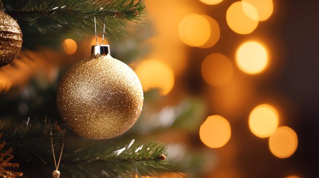 Close-up van kerstboom tak met ornamenten