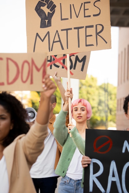 Close-up van mensen die vechten voor black lives matter