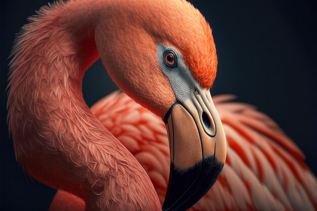 Close-up van nek en hoofd roze flamingo vogel